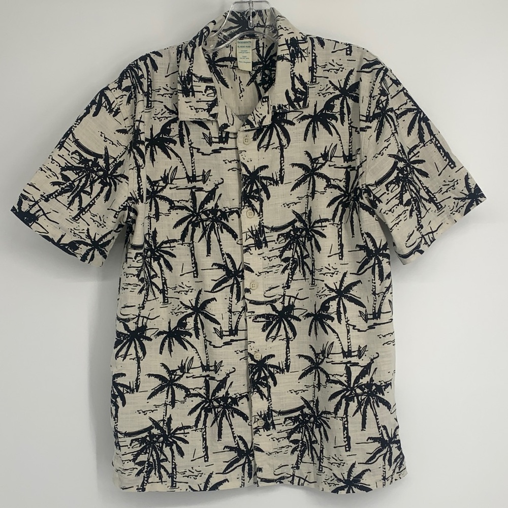 Sz xl 18/20 husky Men's Tropical Palm Print Shirt - Black and Cream vacation top